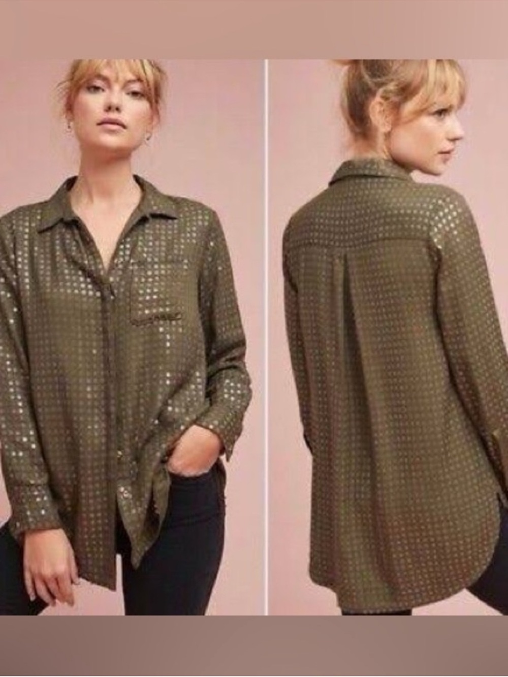 Anthropologie Maeve Sequin Button Down Top Size Large NWT